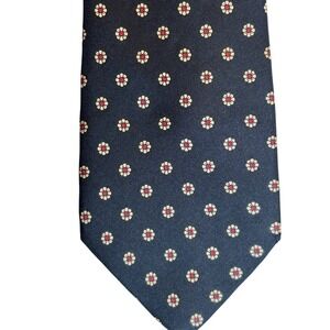 Monsieur Pierre Paris Silk Tie Navy Blue Micro Daisy Floral Pattern Preowned